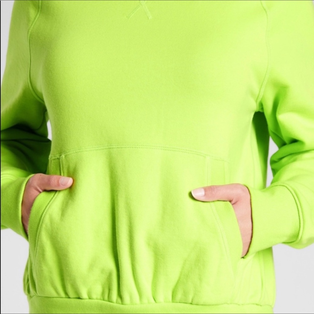 Athleta Neon Green Open Back Hooded Sweatshirt New - Picture 3 of 9